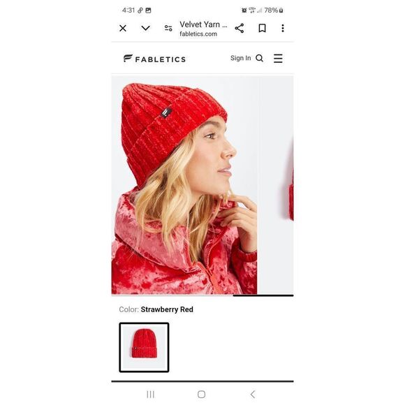 New Fabletics Strawberry Red The Velvet Yarn Beanie Knit Hat - Picture 1 of 5